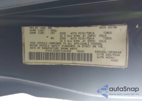 1996 Toyota Tacoma Xtracab z USA, uszkodzony, nr VIN 4TAVL52N0TZ154500